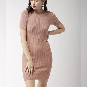 Forever 21 Ribbed Mock Neck Mini Dress - Rose